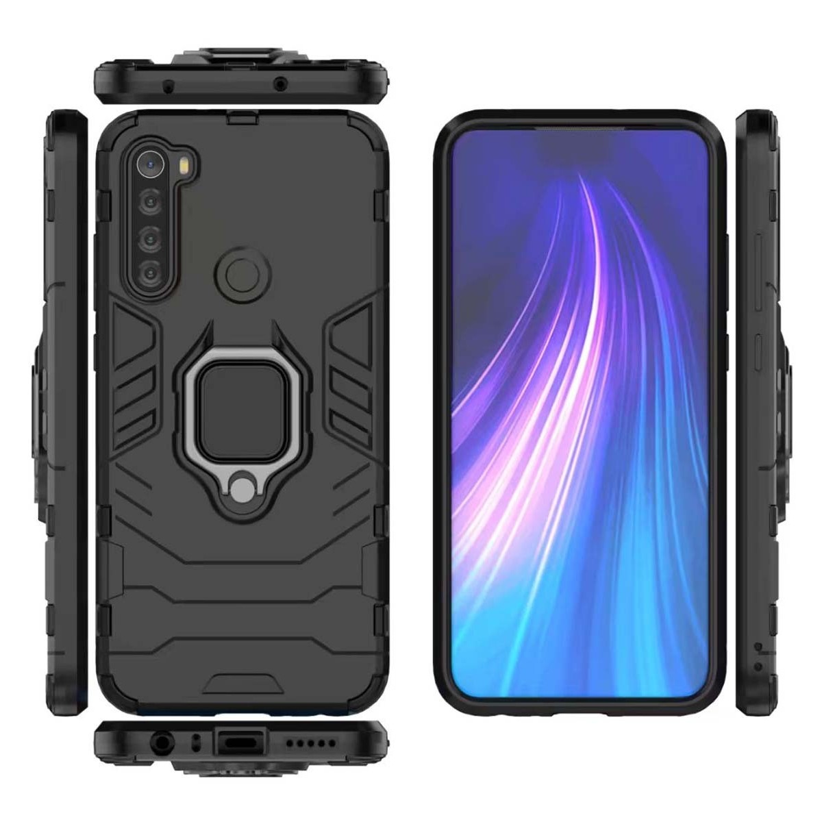 Funda Tough Armor con Anillo Giratorio Negra para Xiaomi Redmi Note 8T