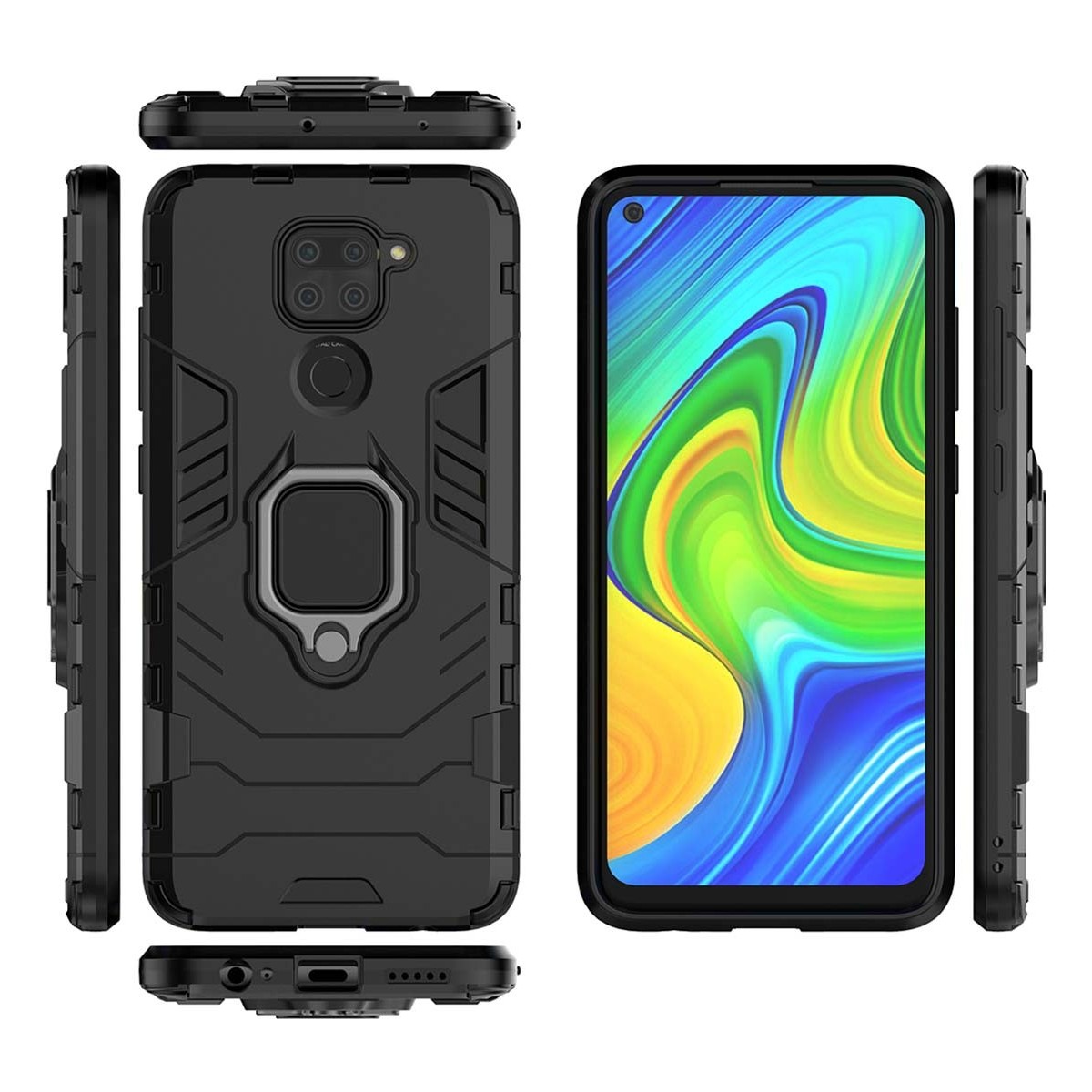 Funda Tough Armor con Anillo Giratorio Negra para Xiaomi Redmi Note 9