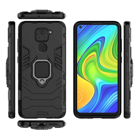Funda Tough Armor con Anillo Giratorio Negra para Xiaomi Redmi Note 9