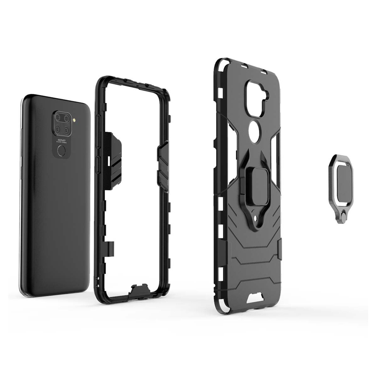 Funda Tough Armor con Anillo Giratorio Negra para Xiaomi Redmi Note 9