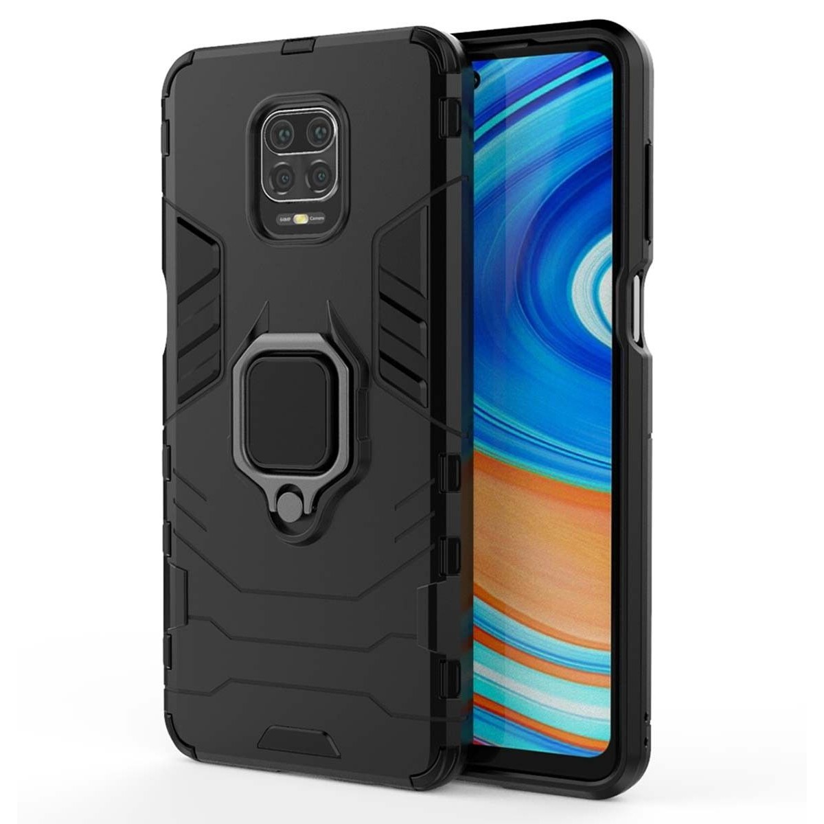 Funda Tough Armor con Anillo Giratorio Negra para Xiaomi Redmi Note 9S / Note 9 Pro