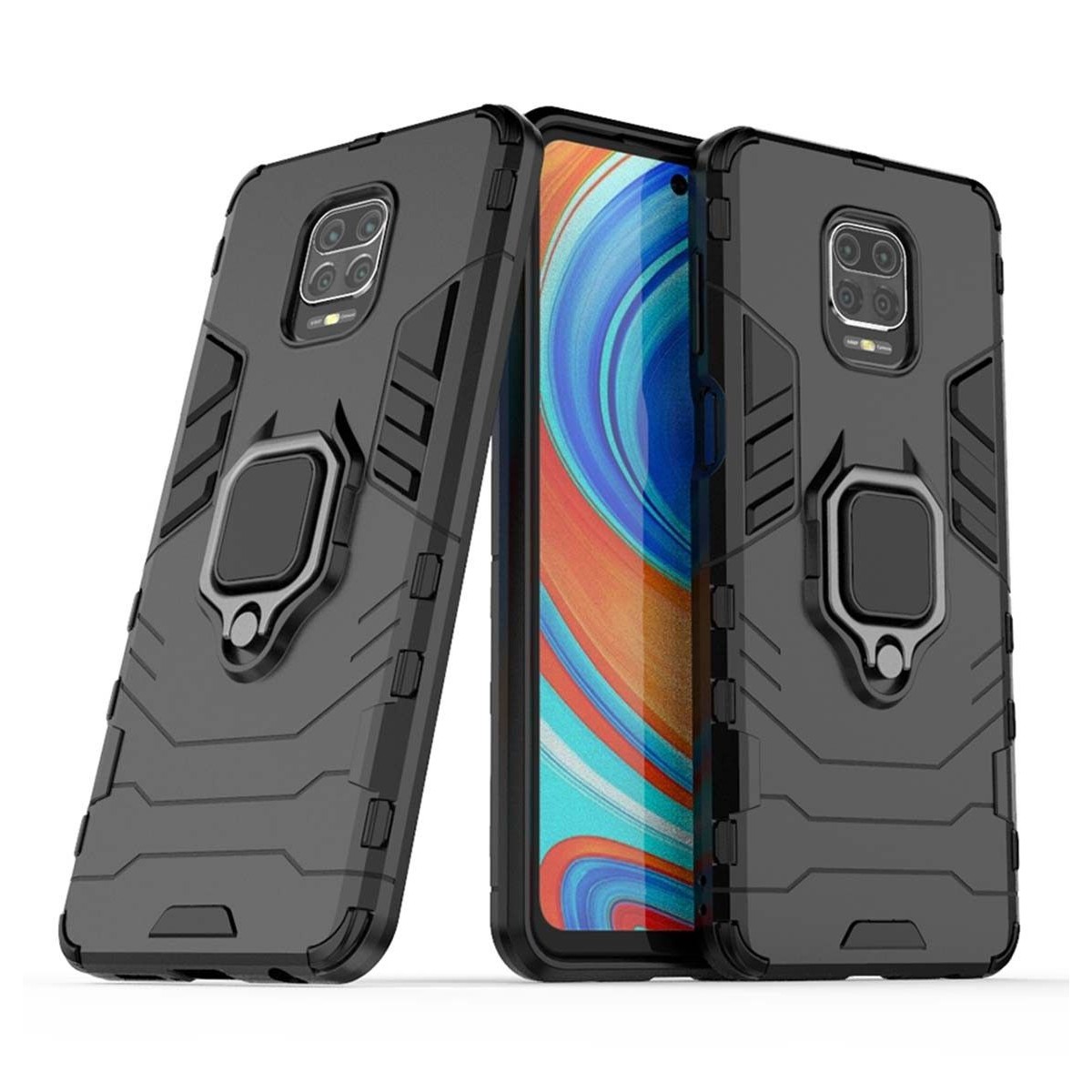 Funda Tough Armor con Anillo Giratorio Negra para Xiaomi Redmi Note 9S / Note 9 Pro