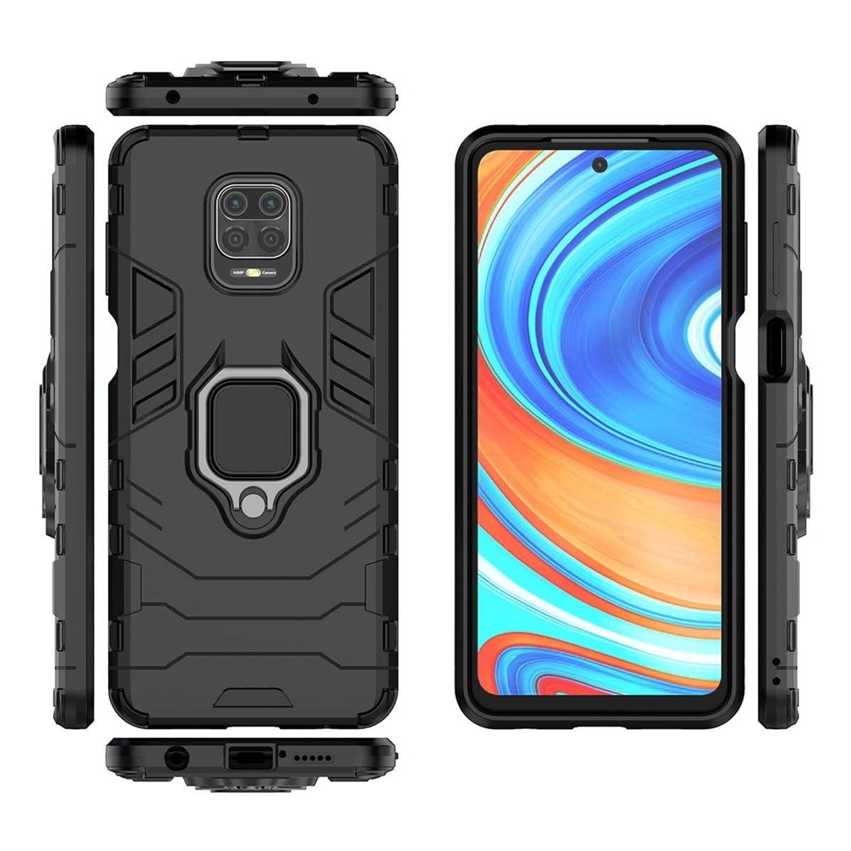 Funda Tough Armor con Anillo Giratorio Negra para Xiaomi Redmi Note 9S / Note 9 Pro