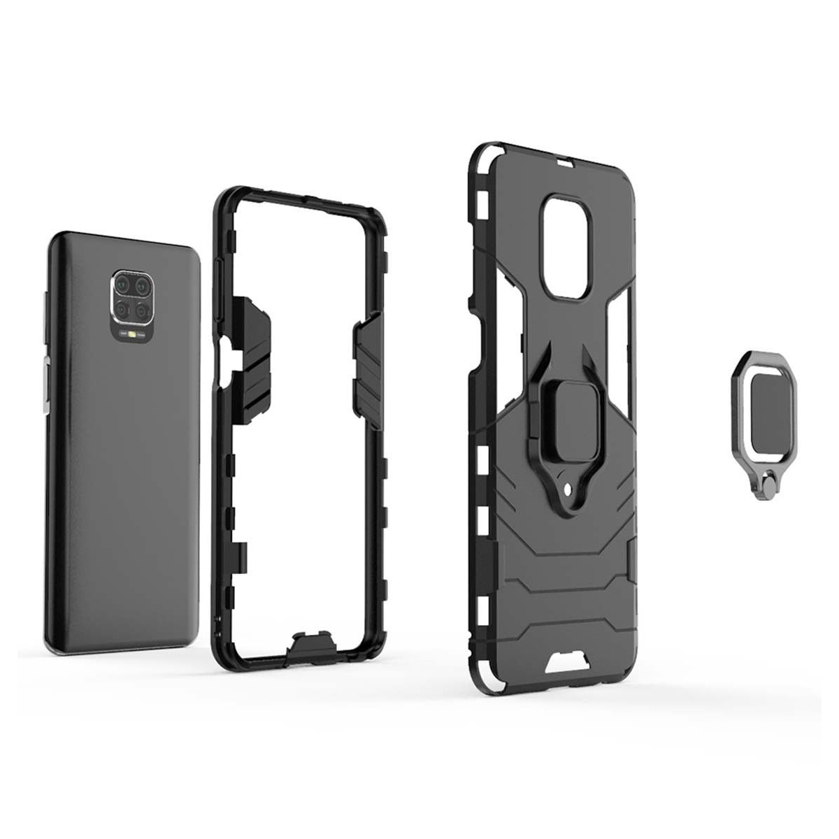 Funda Tough Armor con Anillo Giratorio Negra para Xiaomi Redmi Note 9S / Note 9 Pro