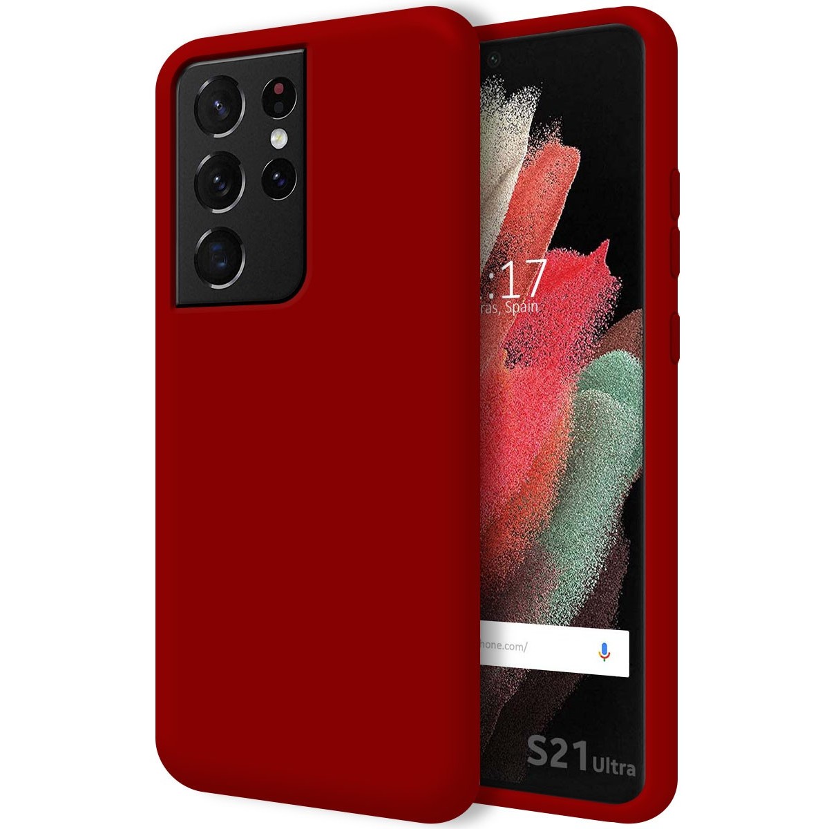 Funda Silicona Líquida Ultra Suave para Samsung Galaxy S21 Ultra 5G color Roja