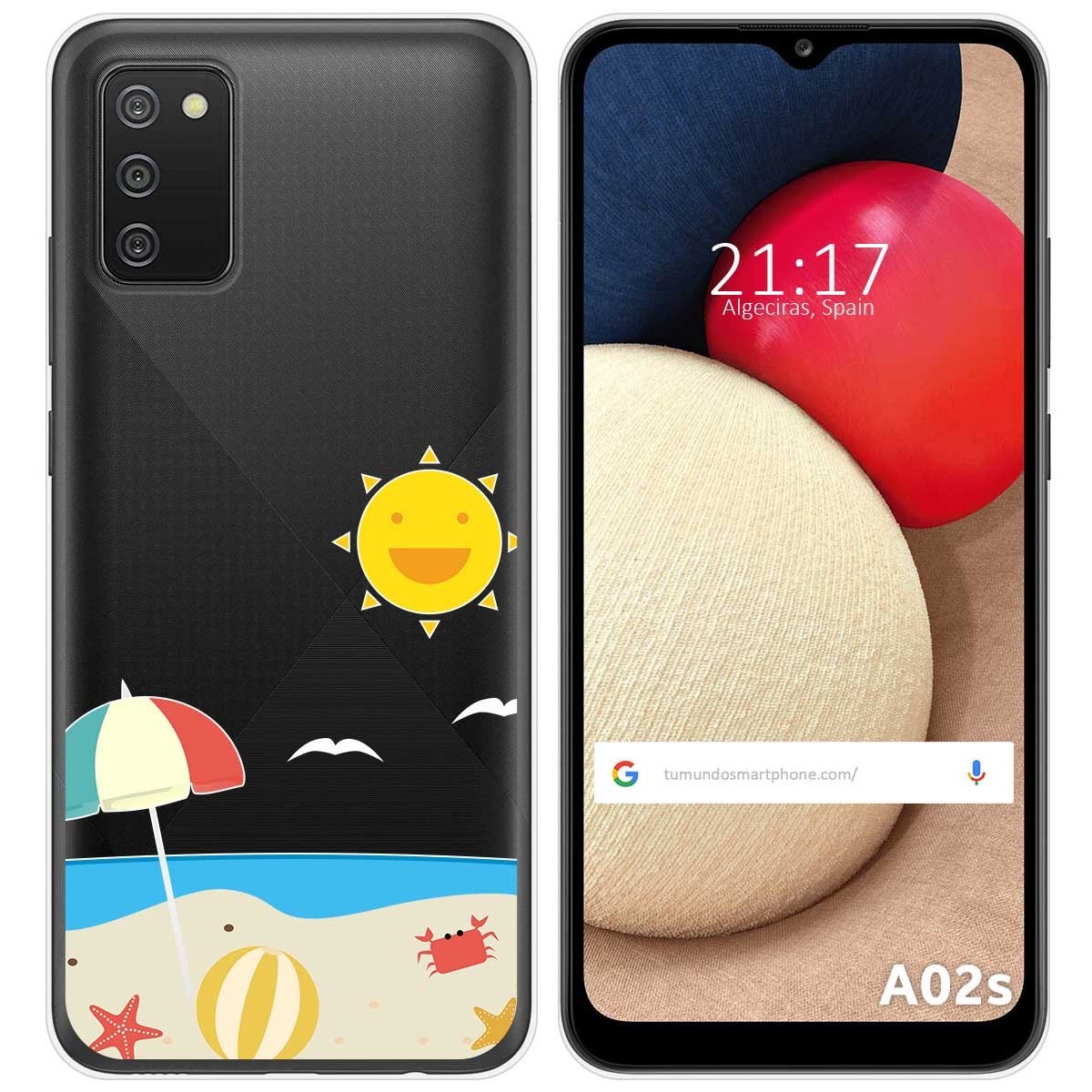 Funda Gel Transparente para Samsung Galaxy A02s diseño Playa Dibujos
