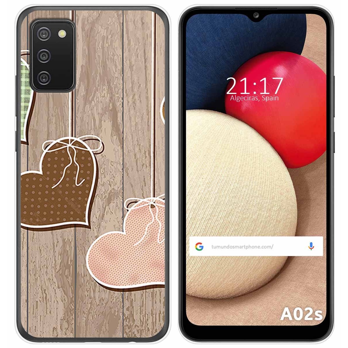 Funda Gel Tpu para Samsung Galaxy A02s diseño Corazones Madera Dibujos