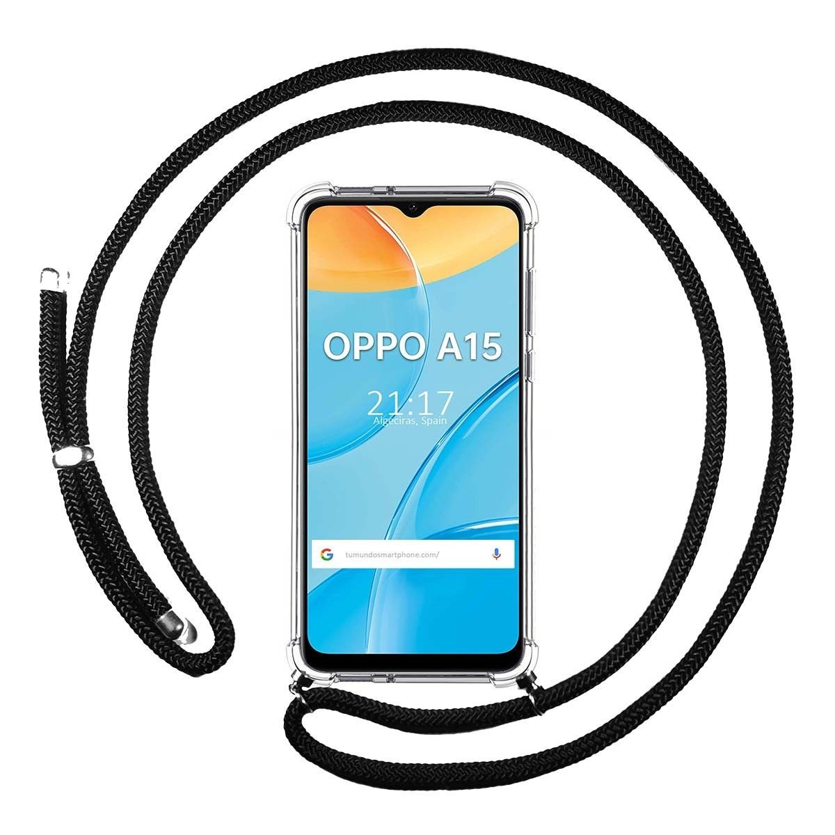 Funda Colgante Transparente para Oppo A15 con Cordon Negro