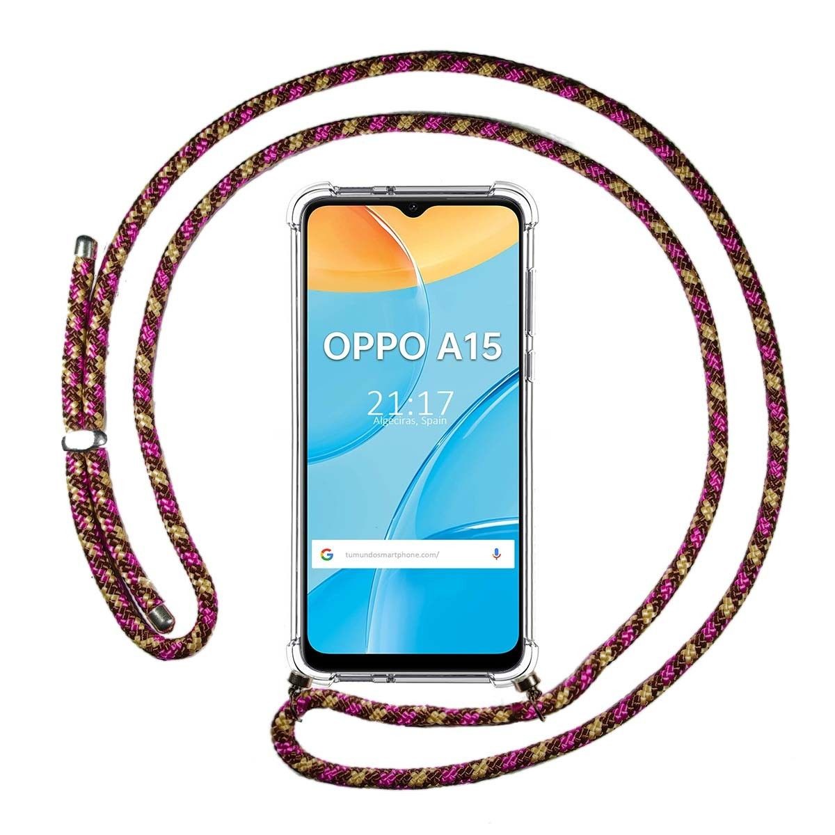 Funda Colgante Transparente para Oppo A15 con Cordon Rosa / Dorado