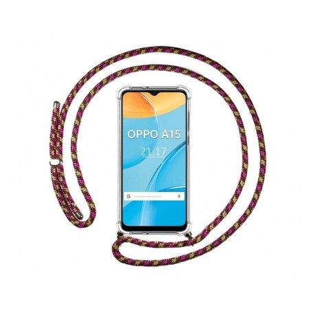 Funda Colgante Transparente para Oppo A15 con Cordon Rosa / Dorado