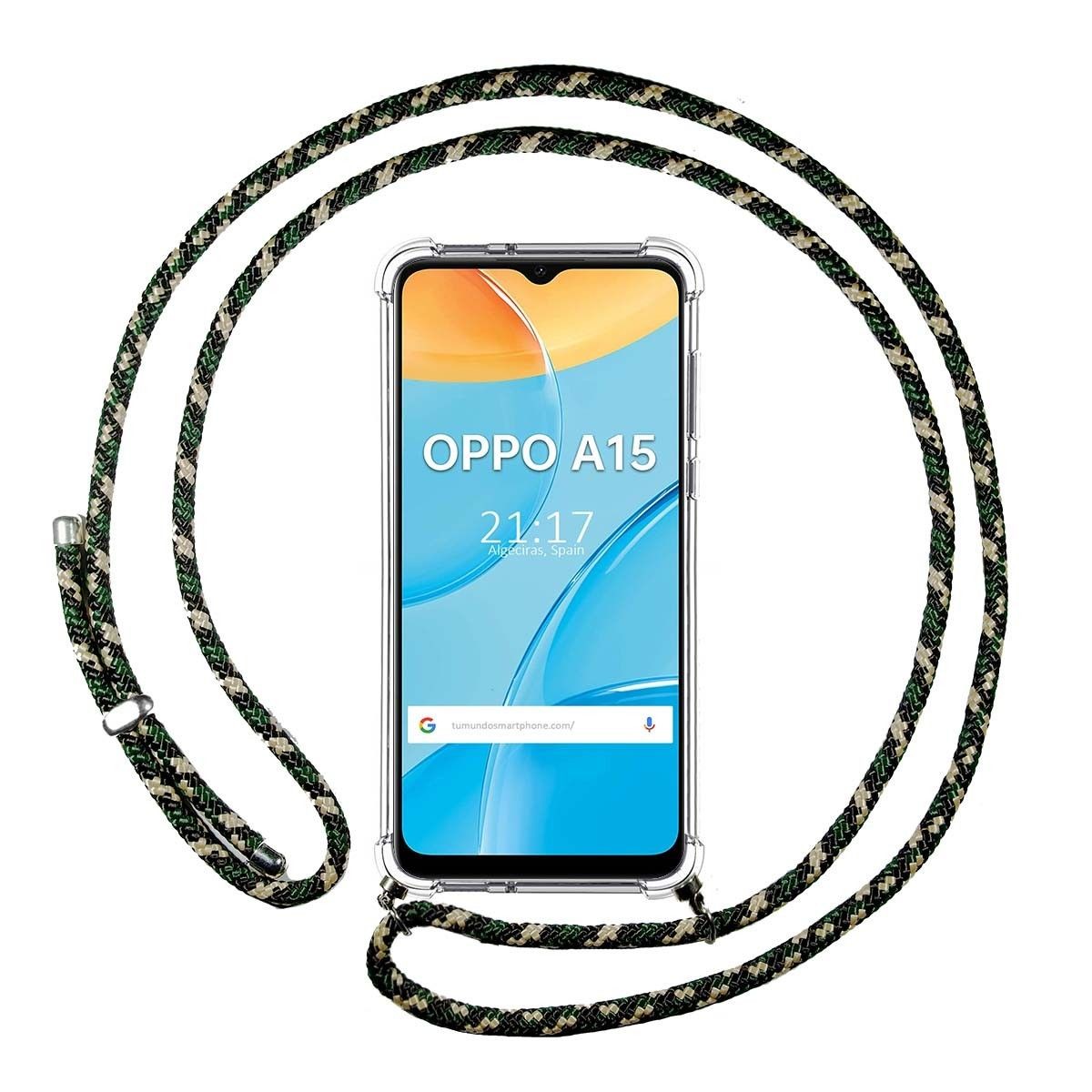 Funda Colgante Transparente para Oppo A15 con Cordon Verde / Dorado