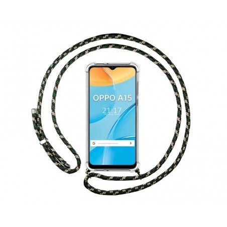 Funda Colgante Transparente para Oppo A15 con Cordon Verde / Dorado