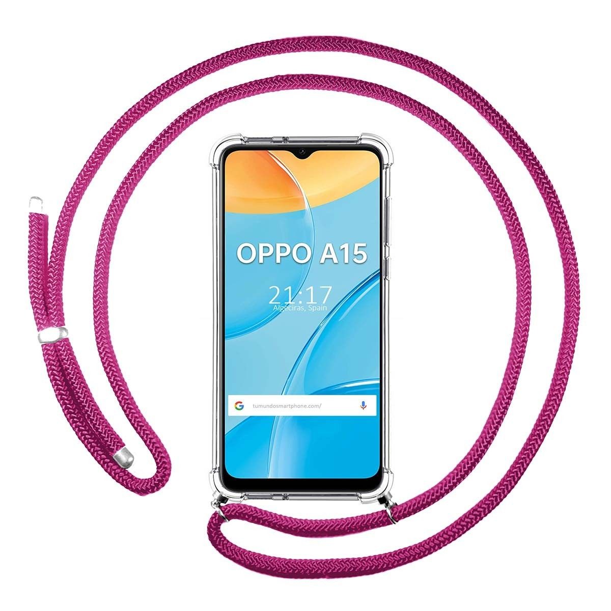 Funda Colgante Transparente para Oppo A15 con Cordon Rosa Fucsia