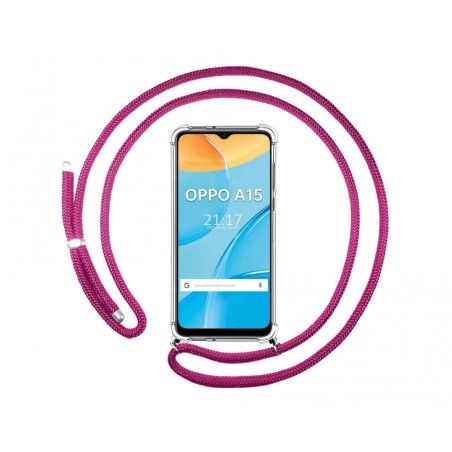 Funda Colgante Transparente para Oppo A15 con Cordon Rosa Fucsia