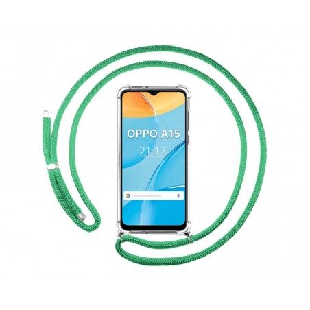 Funda Colgante Transparente para Oppo A15 con Cordon Verde Agua