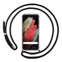 Funda Colgante Transparente para Samsung Galaxy S21 Ultra 5G con Cordon Negro