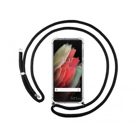 Funda Colgante Transparente para Samsung Galaxy S21 Ultra 5G con Cordon Negro