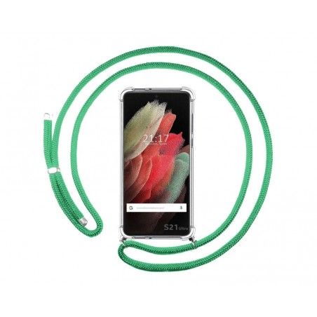 Funda Colgante Transparente para Samsung Galaxy S21 Ultra 5G con Cordon Verde Agua