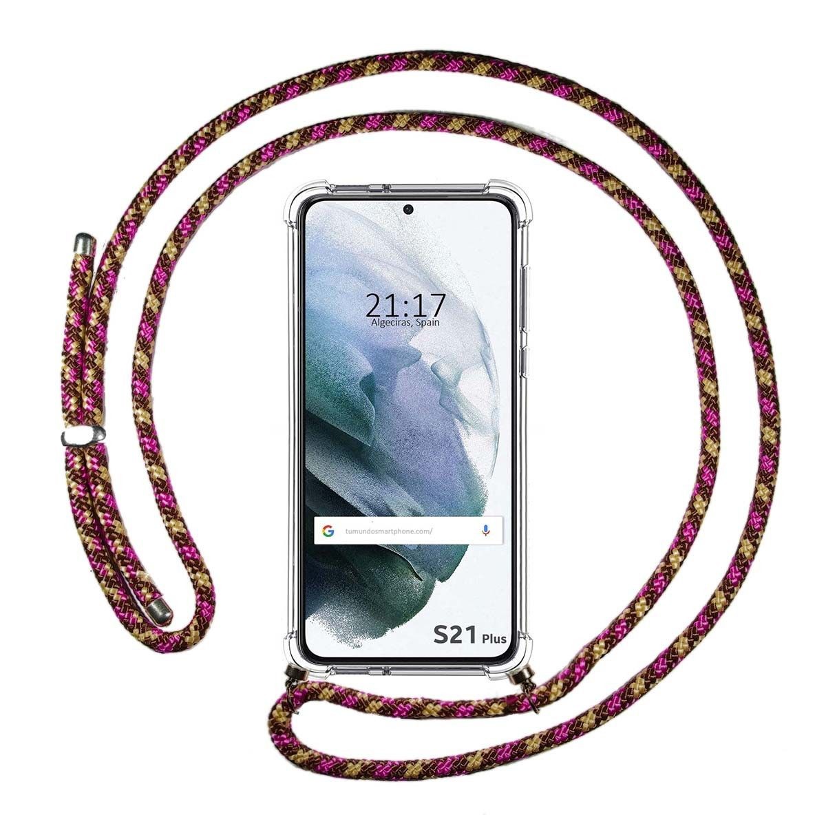 Funda Colgante Transparente para Samsung Galaxy S21+ Plus 5G con Cordon Rosa / Dorado