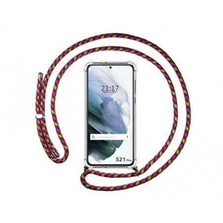 Funda Colgante Transparente para Samsung Galaxy S21+ Plus 5G con Cordon Rosa / Dorado
