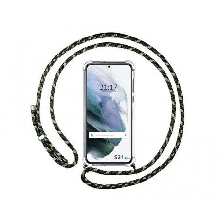 Funda Colgante Transparente para Samsung Galaxy S21+ Plus 5G con Cordon Verde / Dorado