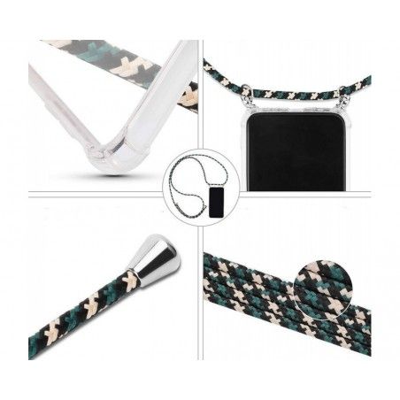 Funda Colgante Transparente para Samsung Galaxy S21+ Plus 5G con Cordon Verde / Dorado