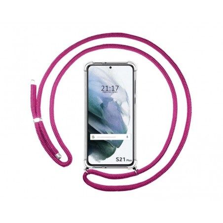 Funda Colgante Transparente para Samsung Galaxy S21+ Plus 5G con Cordon Rosa Fucsia