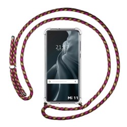 Funda Colgante Transparente para Xiaomi Mi 11 5G con Cordon Rosa / Dorado