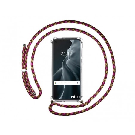 Funda Colgante Transparente para Xiaomi Mi 11 5G con Cordon Rosa / Dorado