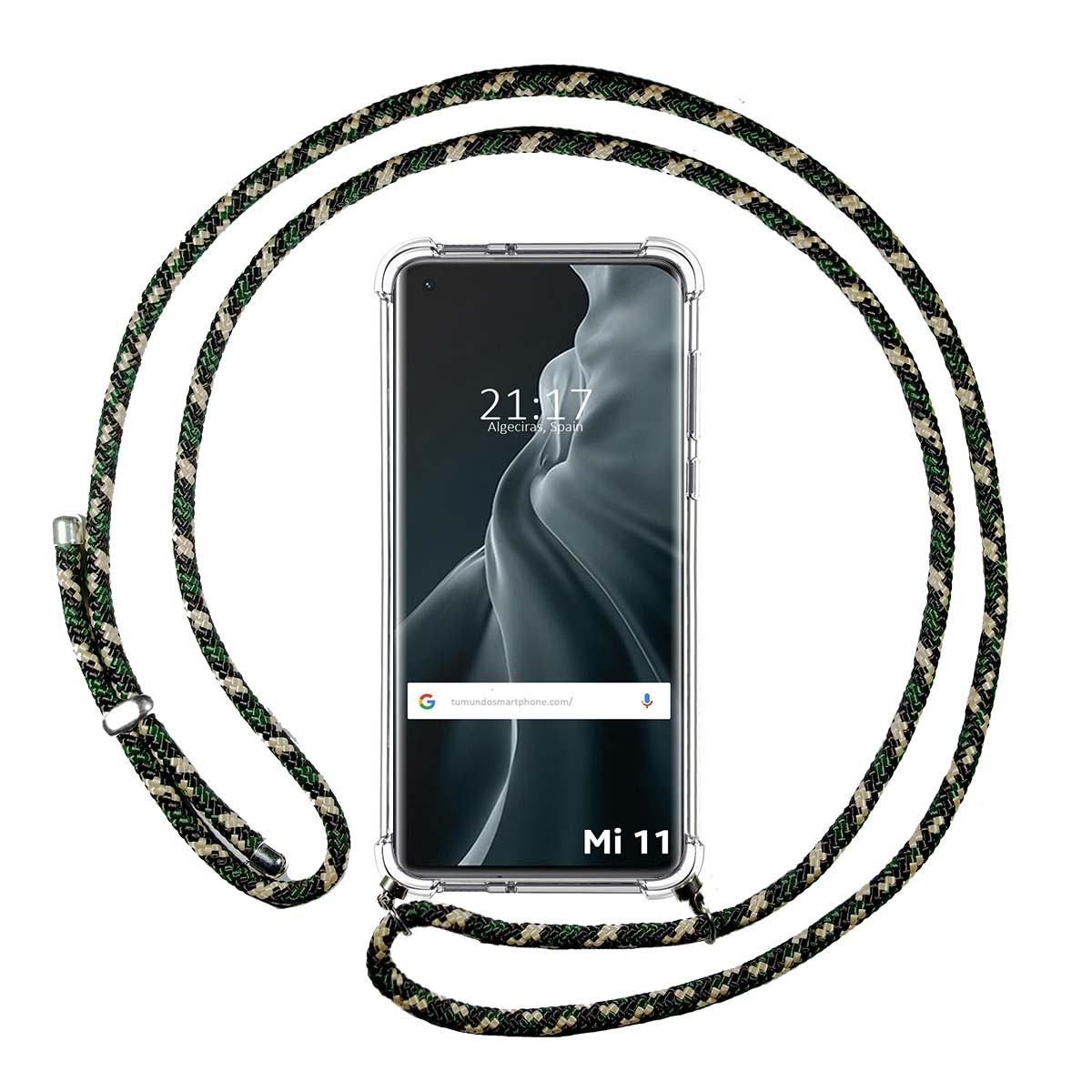 Funda Colgante Transparente para Xiaomi Mi 11 5G con Cordon Verde / Dorado