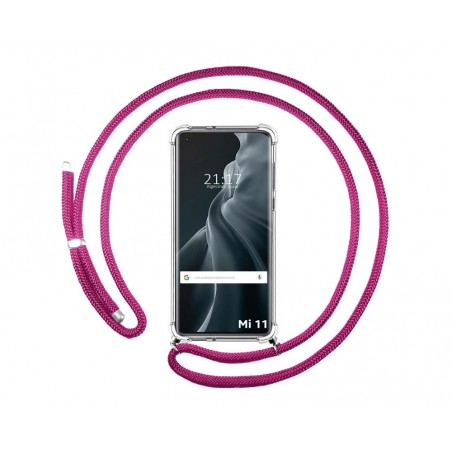Funda Colgante Transparente para Xiaomi Mi 11 5G con Cordon Rosa Fucsia