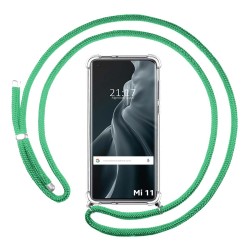 Funda Colgante Transparente para Xiaomi Mi 11 5G con Cordon Verde Agua
