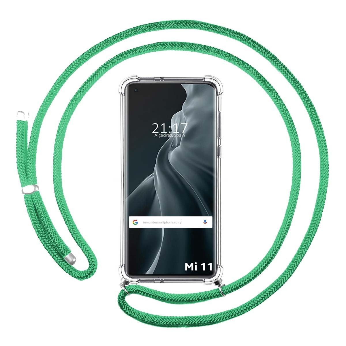 Funda Colgante Transparente para Xiaomi Mi 11 5G con Cordon Verde Agua