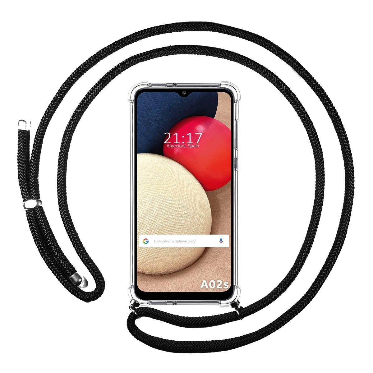 Funda Colgante Transparente para Samsung Galaxy A02s con Cordon Negro