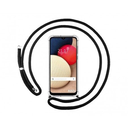 Funda Colgante Transparente para Samsung Galaxy A02s con Cordon Negro