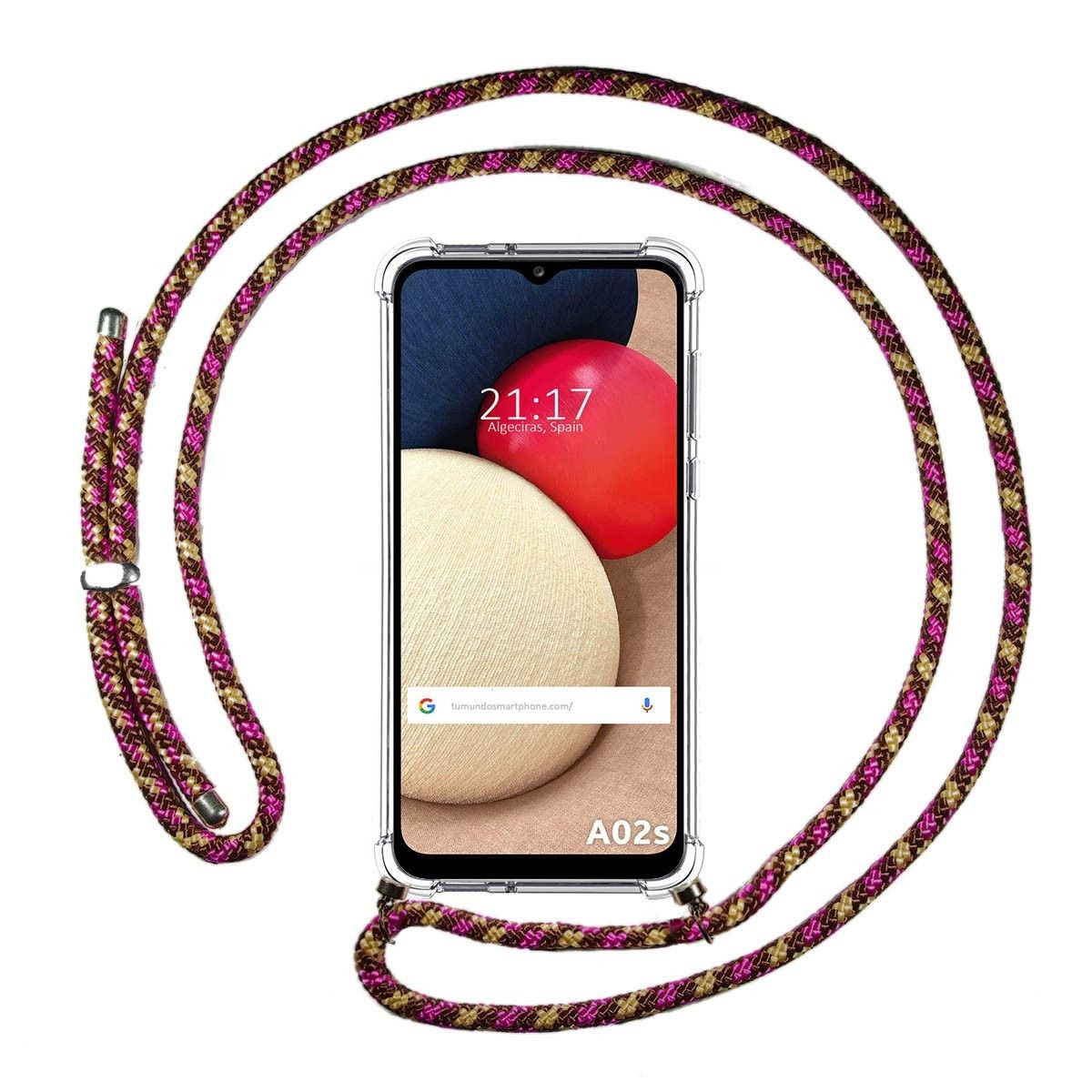 Funda Colgante Transparente para Samsung Galaxy A02s con Cordon Rosa / Dorado