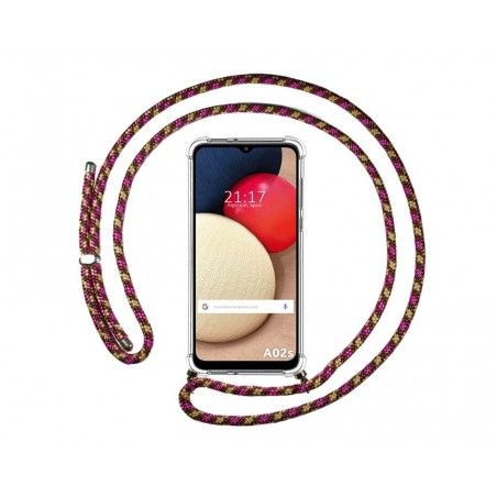 Funda Colgante Transparente para Samsung Galaxy A02s con Cordon Rosa / Dorado