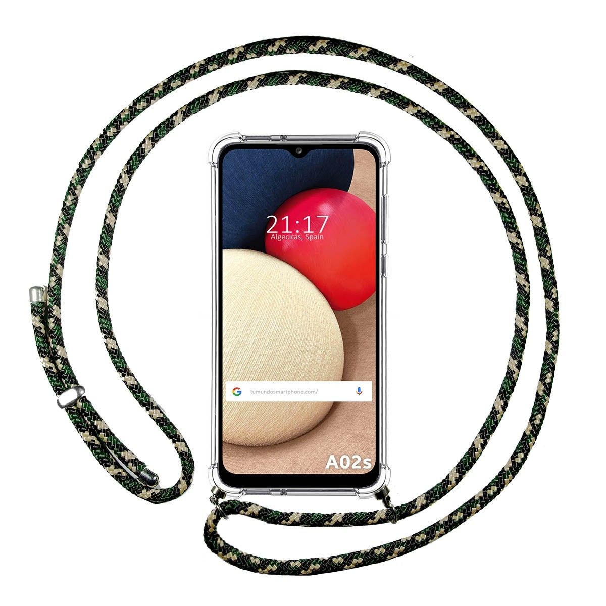 Funda Colgante Transparente para Samsung Galaxy A02s con Cordon Verde / Dorado