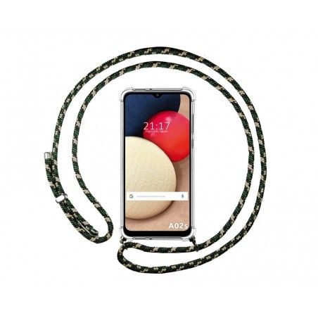 Funda Colgante Transparente para Samsung Galaxy A02s con Cordon Verde / Dorado
