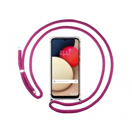 Funda Colgante Transparente para Samsung Galaxy A02s con Cordon Rosa Fucsia