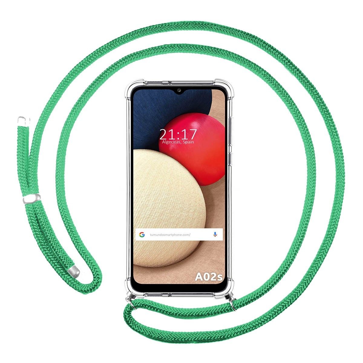 Funda Colgante Transparente para Samsung Galaxy A02s con Cordon Verde Agua