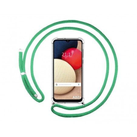 Funda Colgante Transparente para Samsung Galaxy A02s con Cordon Verde Agua