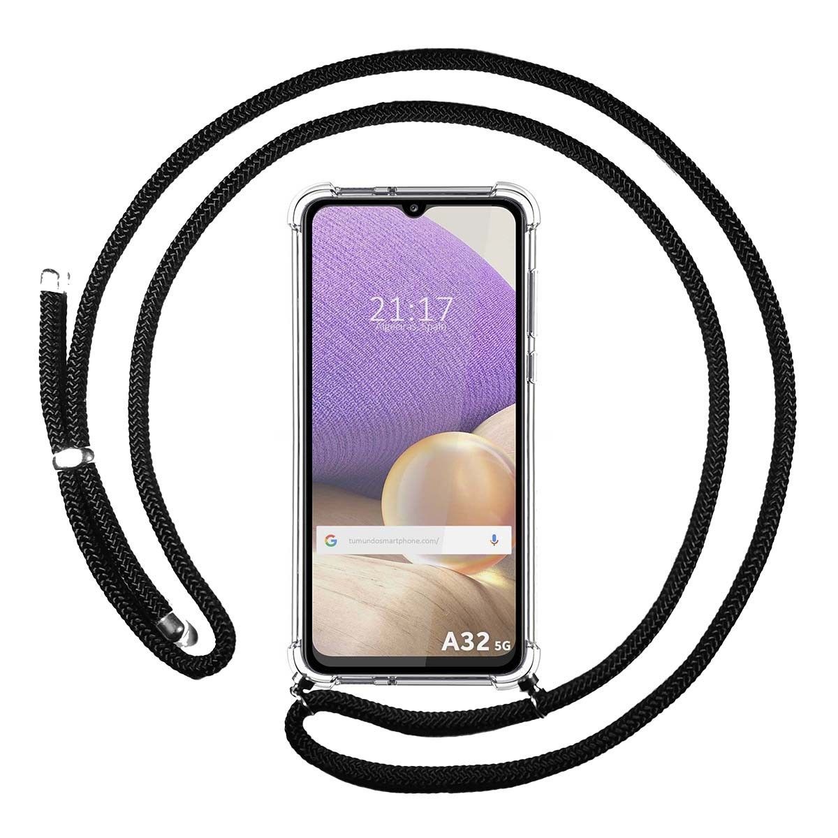 Funda Colgante Transparente para Samsung Galaxy A32 5G con Cordon Negro