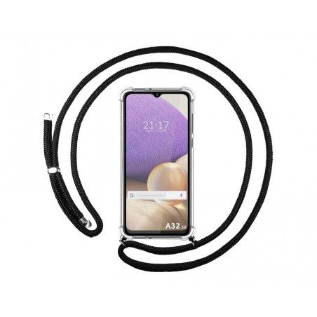 Funda Colgante Transparente para Samsung Galaxy A32 5G con Cordon Negro
