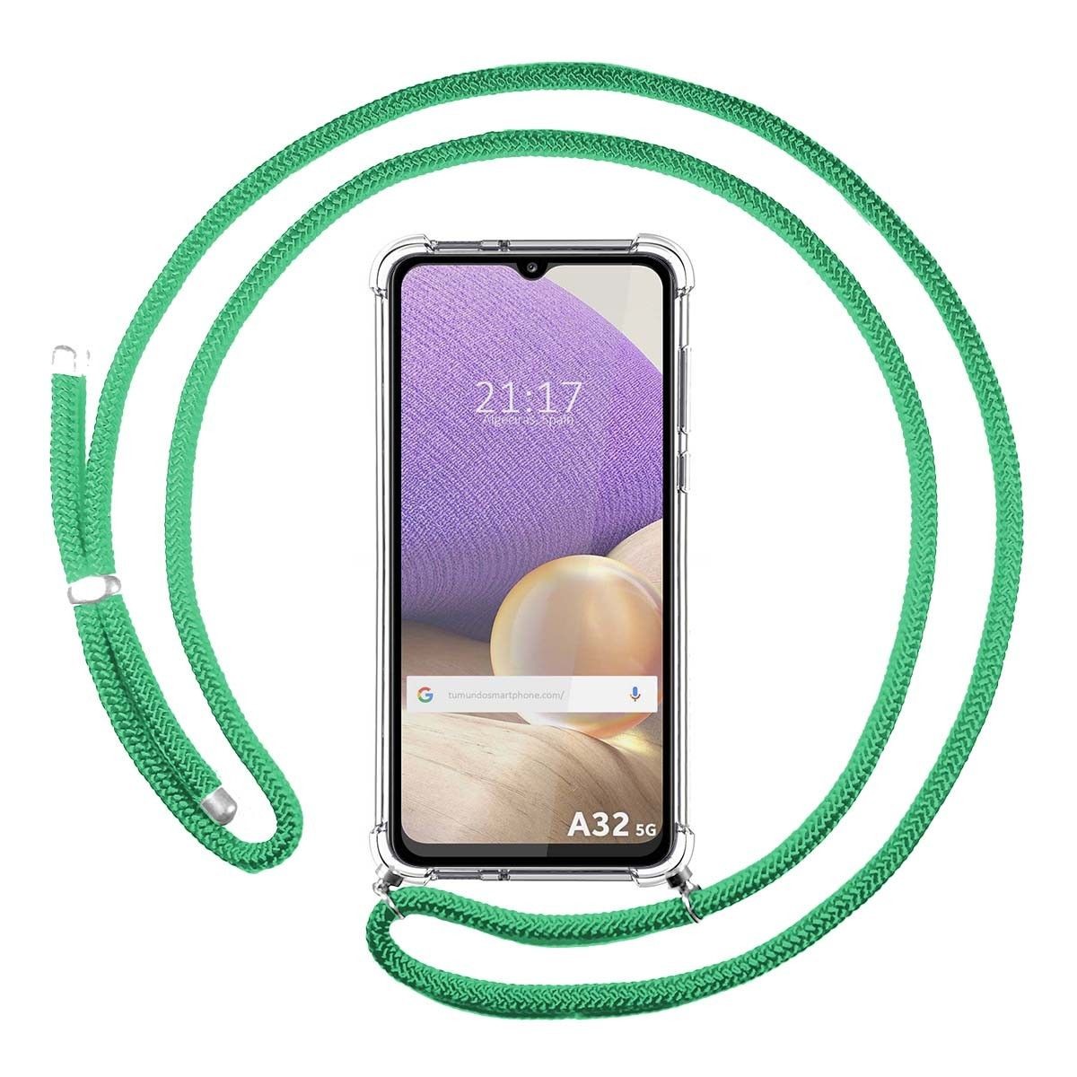 Funda Colgante Transparente para Samsung Galaxy A32 5G con Cordon Verde Agua