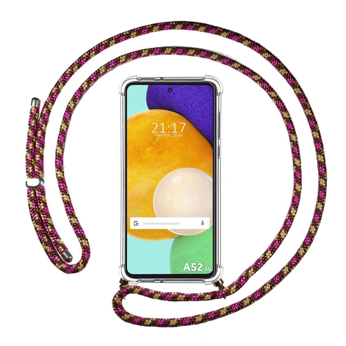 Funda Colgante Transparente para Samsung Galaxy A52 / A52 5G / A52s 5G con Cordon Rosa / Dorado