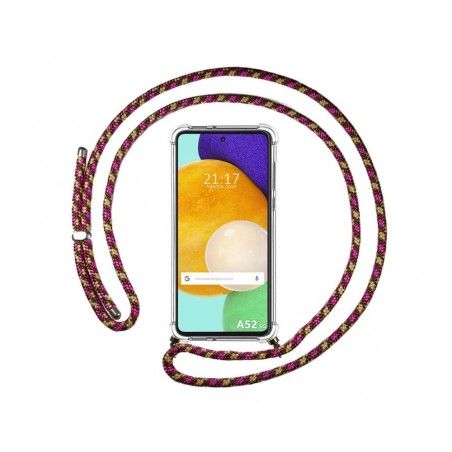 Funda Colgante Transparente para Samsung Galaxy A52 / A52 5G / A52s 5G con Cordon Rosa / Dorado