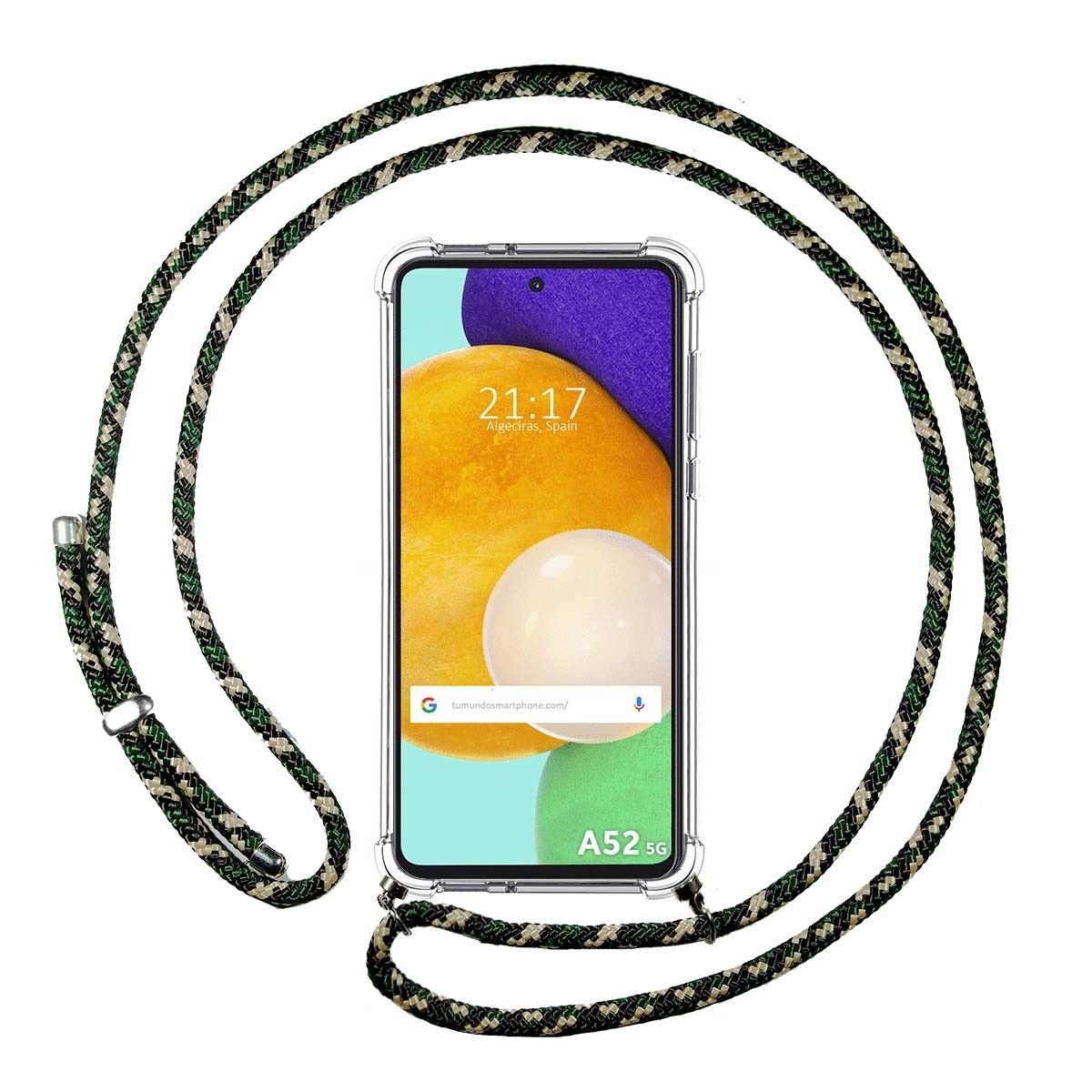 Funda Colgante Transparente para Samsung Galaxy A52 / A52 5G / A52s 5G con Cordon Verde / Dorado