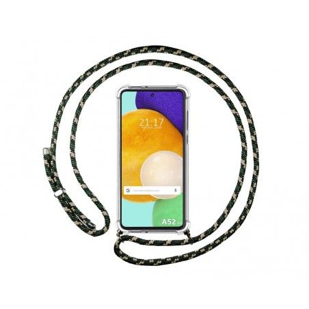 Funda Colgante Transparente para Samsung Galaxy A52 / A52 5G / A52s 5G con Cordon Verde / Dorado