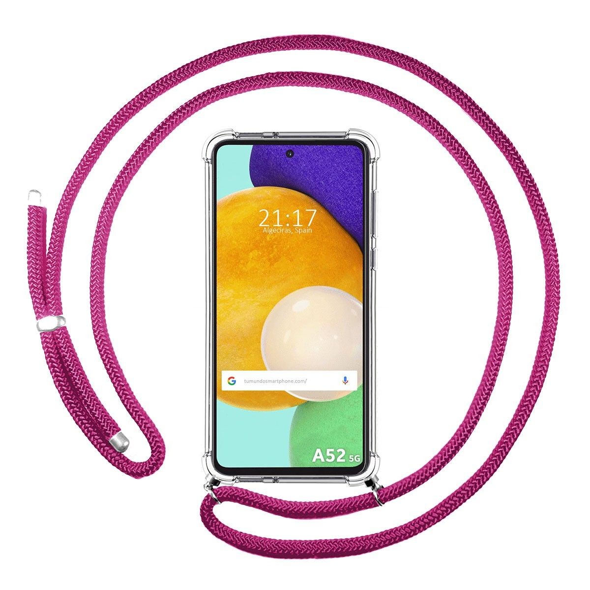 Funda Colgante Transparente para Samsung Galaxy A52 / A52 5G / A52s 5G con Cordon Rosa Fucsia